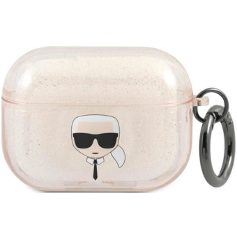 Silikónové puzdro na Apple AirPods Pro Karl Lagerfeld KLAPUKHGD Glitter Karl`s Head zlaté