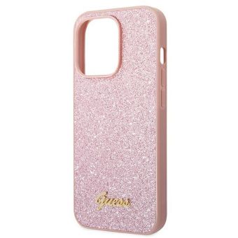 Kryt na Apple iPhone 14 Pro Max Guess Glitter Flakes Metal Logo GUHCP14XHGGSHP ružové