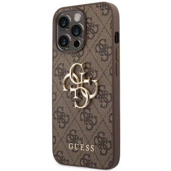 Kryt na Apple iPhone 14 Pro Max Guess PU 4G Metal Logo GUHCP14X4GMGBR hnedé