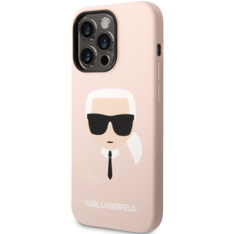 Silikónové puzdro Karl Lagerfeld na Apple iPhone 14 Pro Max KLHMP14XSLKHLP Liquid Silicone Karl Head MagSafe ružové