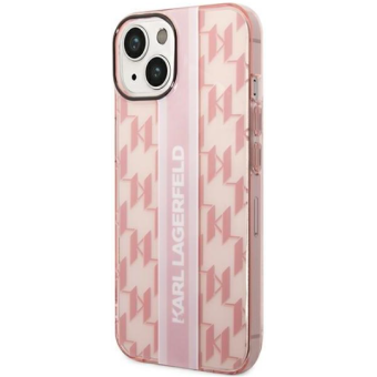 Plastové puzdro Karl Lagerfeld na Apple iPhone 14 Pro KLHCP14SHKLSPCP Monogram Vertical Stripe ružové