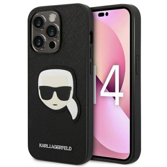 Kryt na Apple iPhone 14 Pro Karl Lagerfeld Saffiano Karl Head KLHCP14LSAPKHK čierne