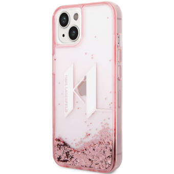 Plastové puzdro Karl Lagerfeld na Apple iPhone 14 Plus KLHCP14MLBKLCP Liquid Glitter Big KL Logo ružové