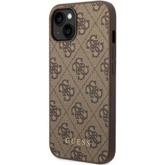 Plastové puzdro Guess na Apple iPhone 14 Pro Max GUHCP14XG4GFBR 4G Gold Logo hnedé