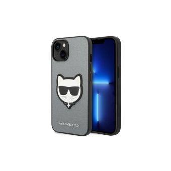 Plastové puzdro Karl Lagerfeld na Apple iPhone 14 Plus KLHCP14MSAPCHG PU Saffiano Choupette Head Patch strieborné