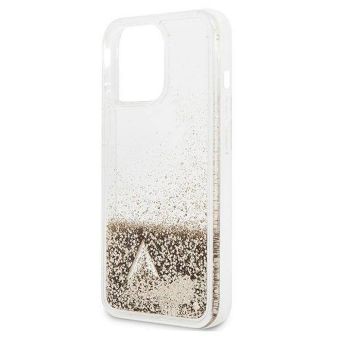 Plastové puzdro Guess na Apple iPhone 14 Pro GUOHCP14LGLHFLGO Liquide Glitter Charms zlaté