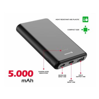 Powerbanka Swissten Line, 5000 mAh, 10 W, čierna