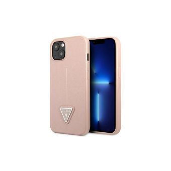 Plastové puzdro Guess na Apple iPhone 14 Pro Max GUHCP14XPSATLP HC Saffiano PU Triangle ružové