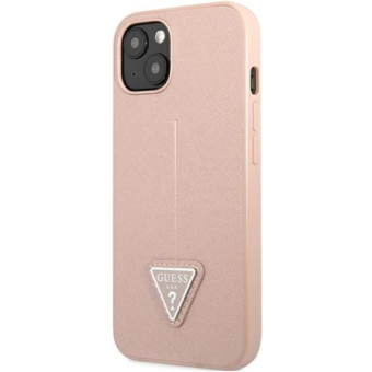 Plastové puzdro Guess na Apple iPhone 14 Pro Max GUHCP14XPSATLP HC Saffiano PU Triangle ružové