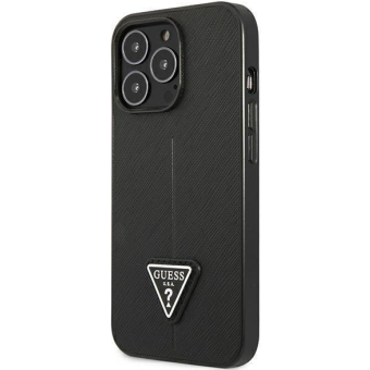 Plastové puzdro Guess na Apple iPhone 14 Pro Max GUHCP14XPSATLK HC PU Saffiano Triangle čierne