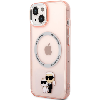 Plastové puzdro Karl Lagerfeld na Apple iPhone 14 KLHMP14SHNKCIT IML Karl and Choupette NFT MagSafe ružové
