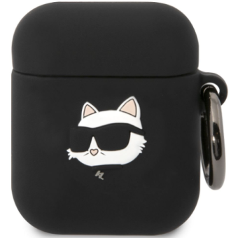 Silikónové puzdro Karl Lagerfeld na Apple AirPods 1 / 2 KLA2RUNCHK 3D Choupette Head Logo NFT čierne
