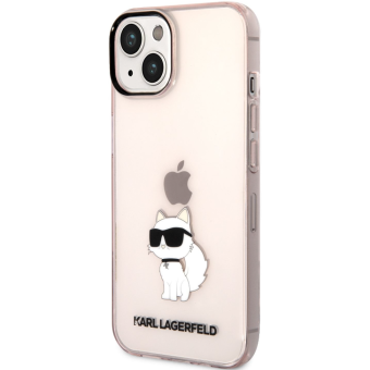 Plastové puzdro Karl Lagerfeld na Apple iPhone 14 KLHCP14SHNCHTCP Translucent Choupette NFT ružové