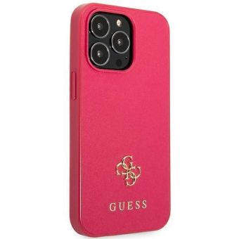 Plastové puzdro Guess na Apple iPhone 13 Pro GUHCP13LPS4MF Saffiano 4G Small Metal Logo ružové