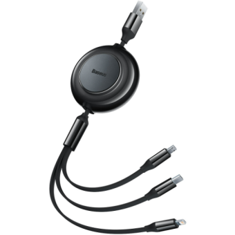 Kábel Baseus Bright Mirror 3v1 CAMJ010001, microUSB, USB-C, Lightning, 3,5A 1.1m, čierny