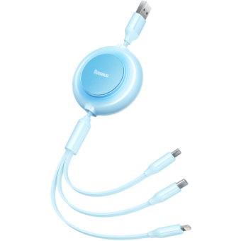 Kábel Baseus Bright Mirror 3v1 CAMJ010017, microUSB, USB-C, Lightning, 3,5A 1.1m, Sky Blue