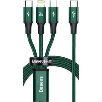Baseus Rapid Series 3in1 CAMLT-SC06, USB-C/8 Pin Lightning/Micro USB, 20W, 1.5m, zelený
