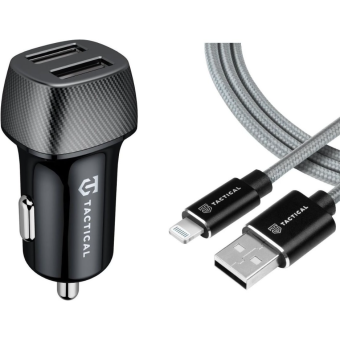 Tactical Field Plug Dual 12W + Tactical Fast Rope Aramid USB-A/Lightning MFi 0.3m, šedý