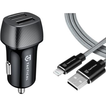 Tactical Field Plug Dual 24W + Tactical Fast Rope Aramid Cable USB-A/Lightning MFi 0.3m Grey