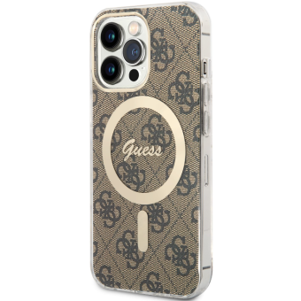 Plastové puzdro Guess na Apple iPhone 13 Pro GUHMP13LH4STW 4G IML MagSafe hnedé