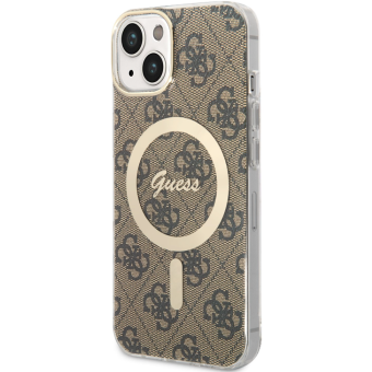 Plastové puzdro Guess na Apple iPhone 14 GUHMP14SH4STW 4G IML MagSafe hnedé