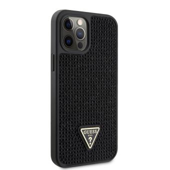 Plastové puzdro Guess na Apple iPhone 12 Pro Max GUHCP12LHDGTPK Rhinestones Triangle Metal Logo čierne
