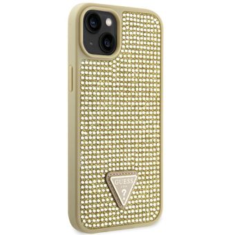 Plastové puzdro Guess na Apple iPhone 14 GUHCP14SHDGTPD Rhinestones Triangle Metal Logo zlaté