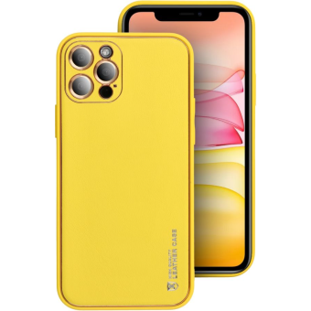 Plastové puzdro na Apple iPhone 15 Leather žlté