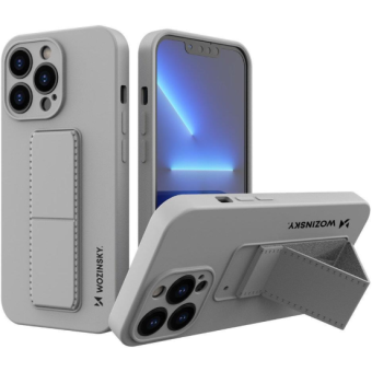 Silikónové puzdro na Apple iPhone 13 Wozinsky Kickstand sivé