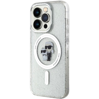 Plastové puzdro Karl Lagerfeld na Apple iPhone 15 Pro KLHMP15LHGKCNOT IML Glitter Karl and Choupette MagSafe transparentné