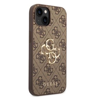 Plastové puzdro Guess na Apple iPhone 15 GUHCP15S4GMGBR 4G Metal Logo hnedé