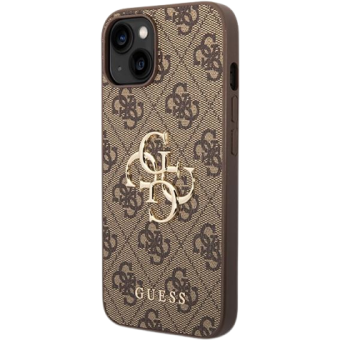 Plastové puzdro Guess na Apple iPhone 15 GUHCP15S4GMGBR 4G Metal Logo hnedé