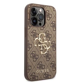Plastové puzdro Guess na Apple iPhone 15 Pro Max GUHCP15X4GMGBR 4G Metal Logo hnedé