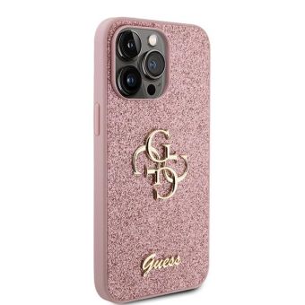 Plastové puzdro Guess na Apple iPhone 15 Pro GUHCP15LHG4SGP Fixed Glitter 4G Metal Logo ružové