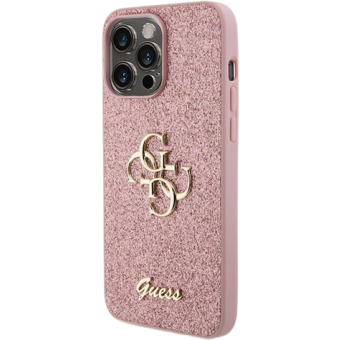 Plastové puzdro Guess na Apple iPhone 15 Pro GUHCP15LHG4SGP Fixed Glitter 4G Metal Logo ružové