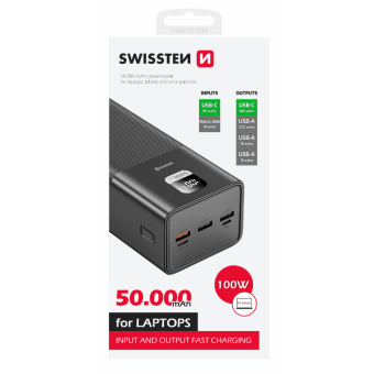 SWISSTEN Power Line, 50 000 mAh, 100W, Power Delivery, čierna 