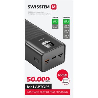 SWISSTEN Power Line, 50 000 mAh, 100W, Power Delivery, čierna 
