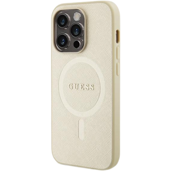 Plastové puzdro Guess na Apple iPhone 15 Pro Max GUHMP15XPSAHMCB Saffiano MagSafe béžové