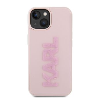 Plastové puzdro Karl Lagerfeld na Apple iPhone 15 KLHCP15S3DMBKCP 3D Rubber Glitter Logo ružové