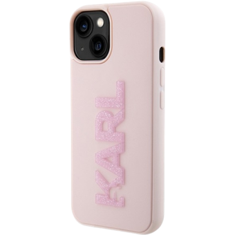 Plastové puzdro Karl Lagerfeld na Apple iPhone 15 KLHCP15S3DMBKCP 3D Rubber Glitter Logo ružové