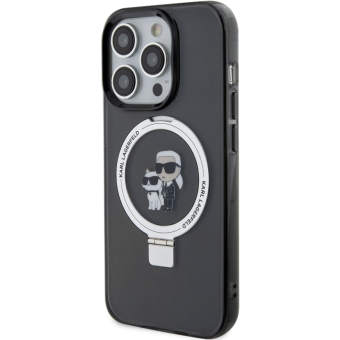 Plastové puzdro Karl Lagerfeld na Apple iPhone 15 Pro KLHMP15LHMRSKCK Ringstand Karl and Choupette MagSafe čierne