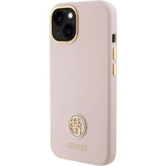Obal Guess Liquid Silicone 4G Strass Metal Logo Apple iPhone 15 GUHCP15SM4DGPP Pink