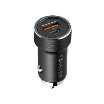 Forever CC-06 PD QC car charger 1xUSB-C 1xUSB-A 20W black + USB-C/USB-C cable 60W