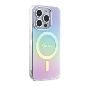 Plastové puzdro Guess na Apple iPhone 15 Pro GUHMP15LHITSU IML Iridescent MagSafe fialové