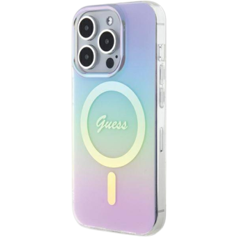 Plastové puzdro Guess na Apple iPhone 15 Pro GUHMP15LHITSU IML Iridescent MagSafe fialové