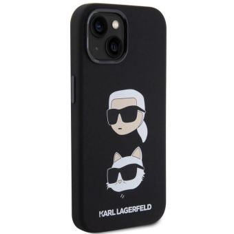 Silikónové puzdro Karl Lagerfeld na Apple iPhone 15 KLHCP15SSDHKCNK Liquid Silicone Karl and Choupette Heads čierne