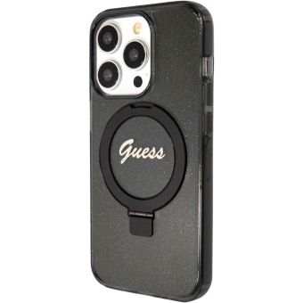 Obal Guess IML Ring Stand Glitter MagSafe Apple iPhone 15 Pro Max GUHMP15XHRSGSK Black