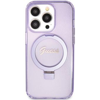 Obal Guess IML Ring Stand Glitter MagSafe Apple iPhone 15 Pro GUHMP15LHRSGSU Purple