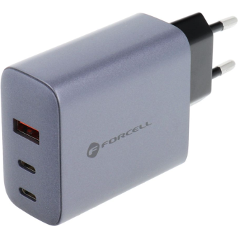 Forcell F-Energy GaN VT-42B, 65W 4A, 2xUSB-C, USB-A, PD, Quick Charge 4.0, sivo-čierna