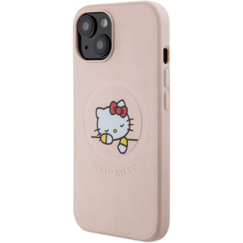 Plastové puzdro Hello Kitty na Apple iPhone 15 HKHMP15SPMHSKP PU Kitty Asleep Logo MagSafe ružové